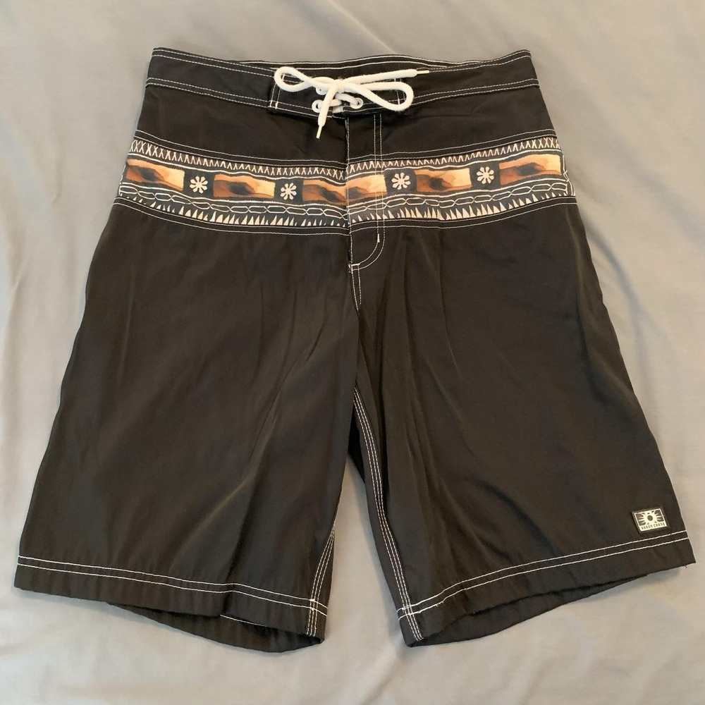 Aaron Chang Board Shorts Mens 32 Black Tribal Stripe Swim Trunks Surf Beach